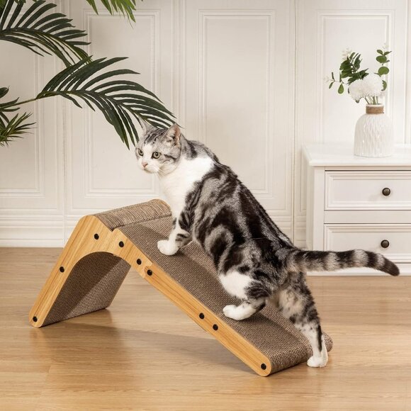 New 26.8in L-Shape Cat Scratcher with Ball Toy, Catnip & Furniture Protector - Picture 3 of 6